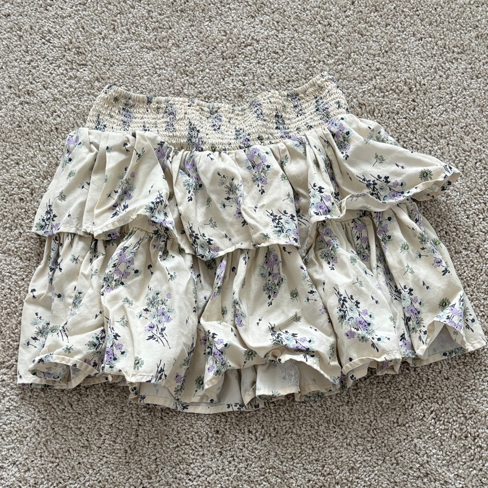 Aerie Cream Floral Mini Skirt